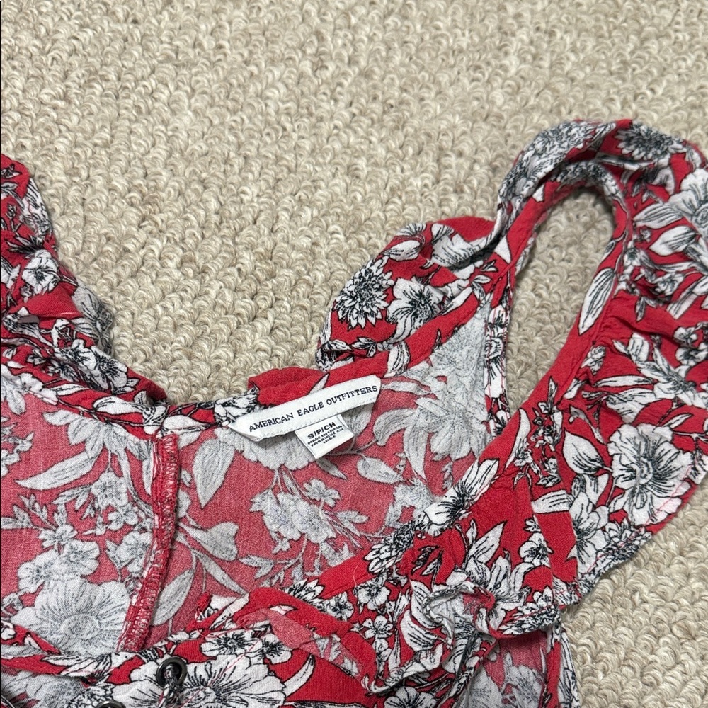 American Eagle Outfitters Red Floral Ruffle Sundress